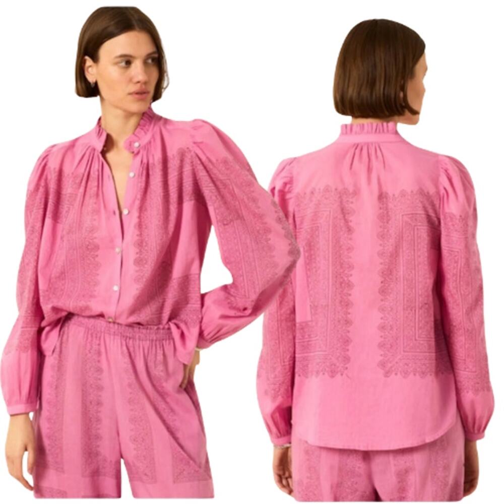 NEW Alix of Bohemia Long Puffed Sleeves Annabel Fuschia Tile Shirt Size: XS